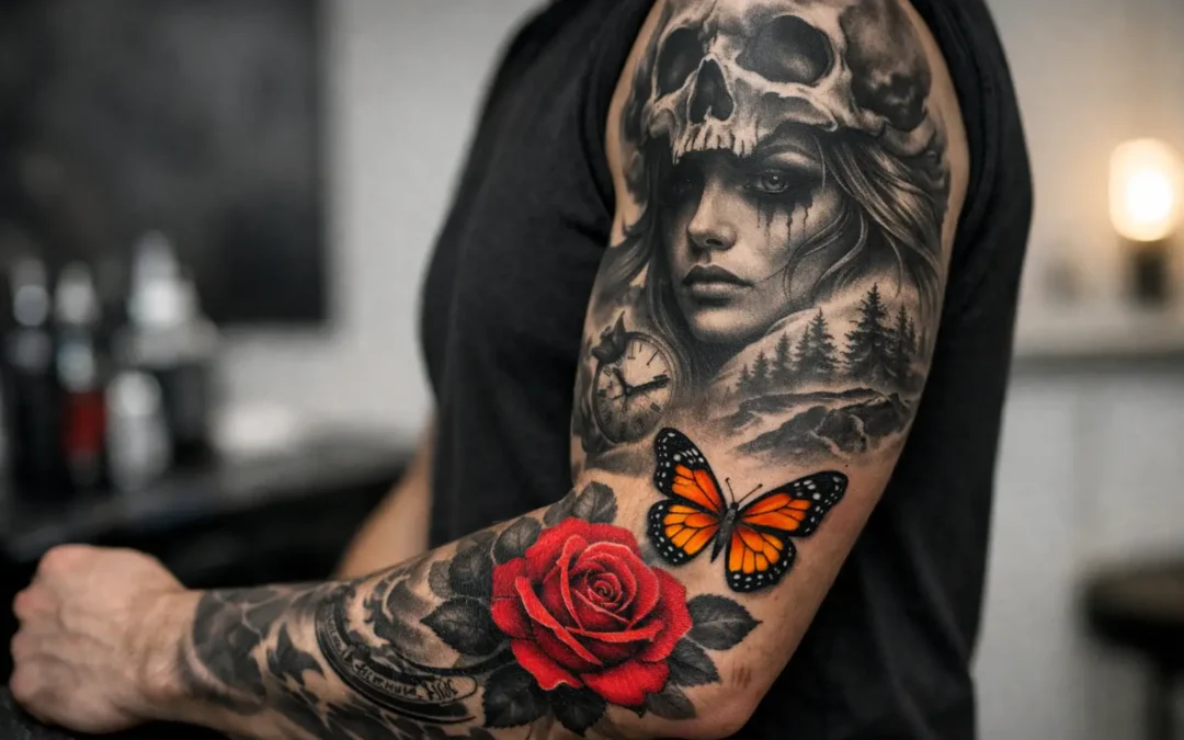 Black and Grey Tattoos With a Pop of Color